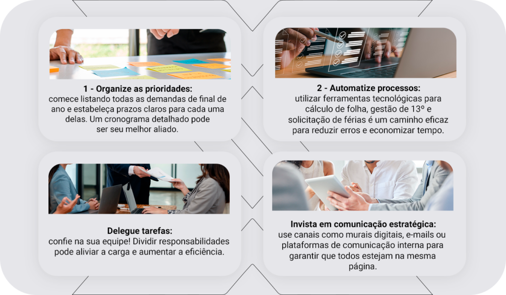Como simplificar a rotina do profissional do RH em momentos sazonais?

1. Organize as prioridades
2. Automatize processos
3. Delegue tarefas
4. Invista em comunicação estratégica
